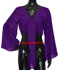 Bluish Purple Chiffon Tie Top Gypsy Belly Dance Top Wrap Choli Blouse Cardigan