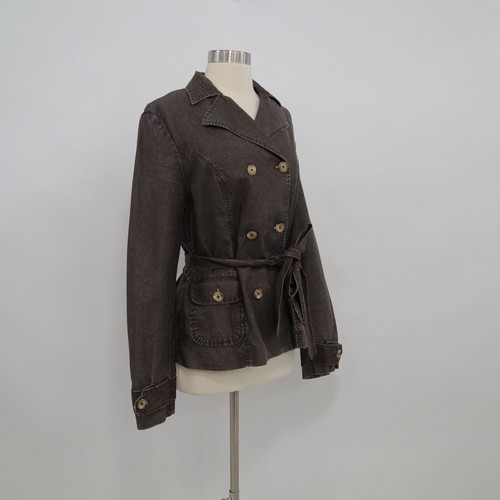 120% Lino Jacket Trench Coat Womens US8 IT44 Brown Belted Double-Breasted Italy - Picture 3 of 12