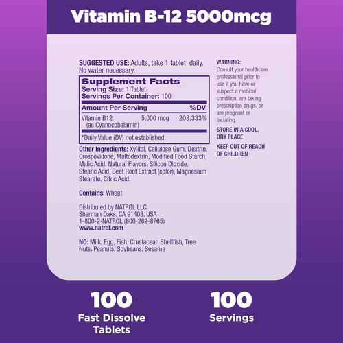 Vitamin B12 Fast Dissolve Tablets, Supports Healthy Nervous System - Picture 5 of 12