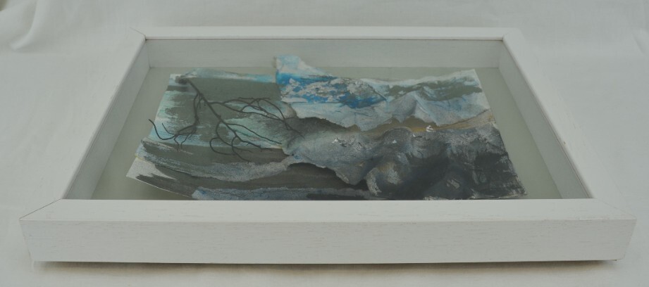 "Tide" - Blue & Silver Mixed Media/Collage Picture, 28x38cm Glass Fronted Frame - Picture 10 of 14