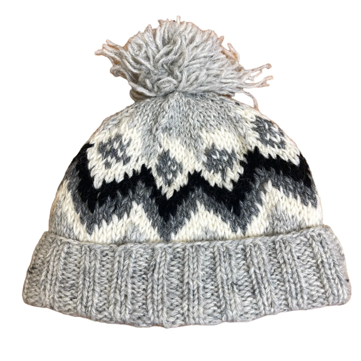 100 Wool Beanie Winter Wooly Hat Pom Pom Made In Nepal eBay