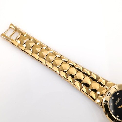 Gucci 3300L Black Dial 18k Gold Plated Ladies 25mm with Diamond Hour Markers - Picture 11 of 13