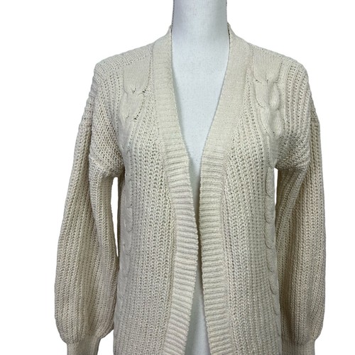 MAURICES Women’s Cardigan Sweater Sz Small Ivory Color Cable Knit Loose LS - 第 2/11 張圖片