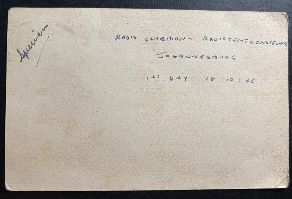 1935 Радио выставка Йоханнесбург Южная Африка авиапочта открытка обложка - Изображение 3 из 3