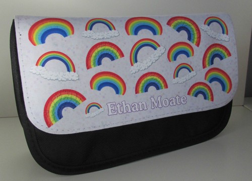 PERSONALISED RAINBOWS SCHOOL GIRLS BOYS PENCIL CASE/MAKE UP BAG BIRTHDAY XMAS - Picture 3 of 3