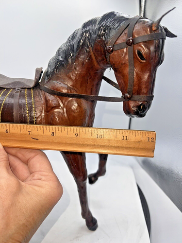 Leather Wrapped Horse Figure Statue Equestrian Sculpture Western Vtg 11 1/2" - Picture 13 of 16