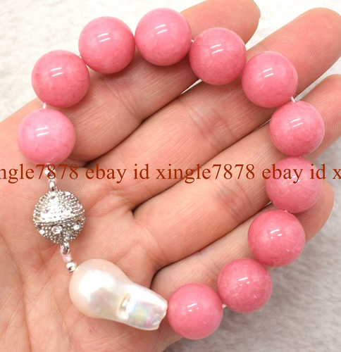 Huge 14MM Natural Round Gemstone & White Keshi Baroque Pearl Bracelet 7.5'' - Picture 27 of 43