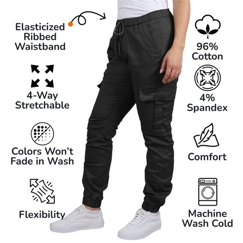 Womens 3 PACK Cotton Flex Stretch Cargo Jogger Pant (SIZE S-2XL) NEW FREE SHIP - Picture 14 of 18
