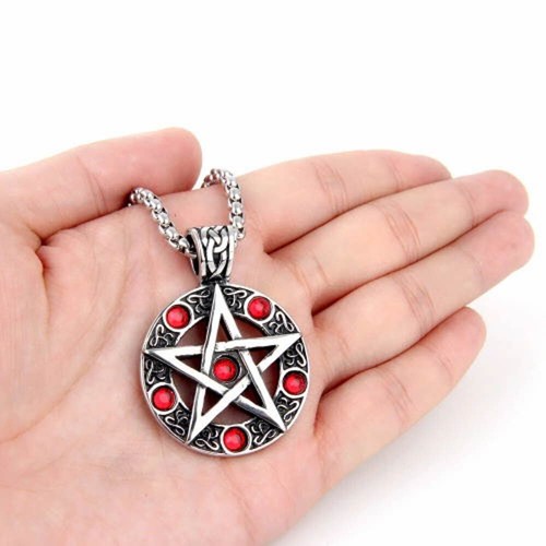"Collar Colgante Pentagrama Estrella Azul Rojo Negro Estrás Cadena de 24" Caja - Imagen 2 de 10