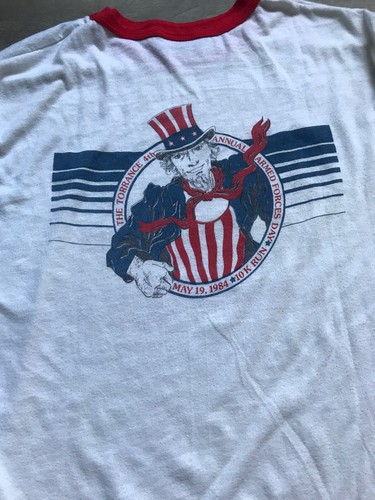 Vintage 84 Torrance Fourth Anual Armed Forces Day Ringer Shirt Military Flag 4th USA - Bild 2 von 11