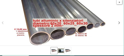tubo in alluminio per silenziatore diametro 60x2mm.interno 56mm.  moto e scooter - Foto 1 di 2