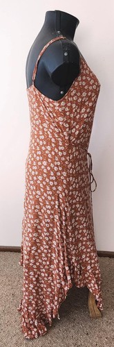 Maxi Vestido Naranja KIVARI Mujer S Correas de Espagueti Corbatas Botones Volantes Flores - Imagen 6 de 8