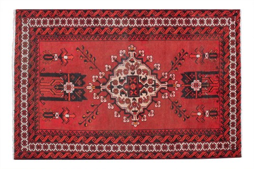 Alfombra de colección medallón de lana anudada a mano roja tradicional con bordes 4x7 - Imagen 16 de 16