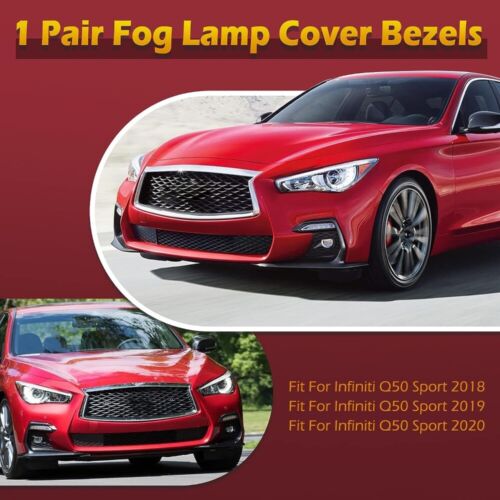 Front Bumper Fog Light Bezel Cover Gloss Black For Infiniti Q50 Sport 2018-2020 - Picture 2 of 12