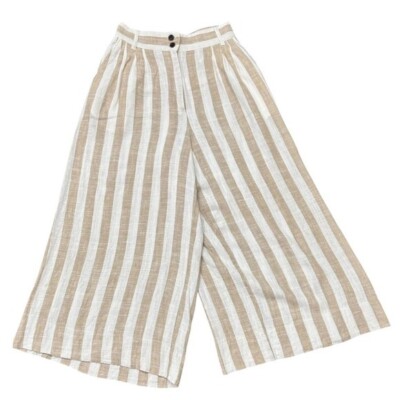 H&M Women's Linen Striped Wide Leg Crop Casual Summer Pants SZ 6