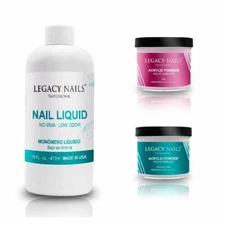 Legacy Nails 16oz Nail Liquid (no MMA) + 1or2 of 8oz AcrylicPowder Clear &/ Pink