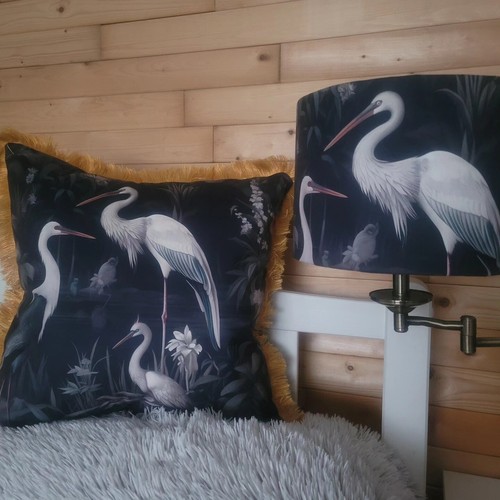 Printed upholstery velour velvet 355gsm fabric Crane Bird Dark Meadow HALF METER - Picture 3 of 5