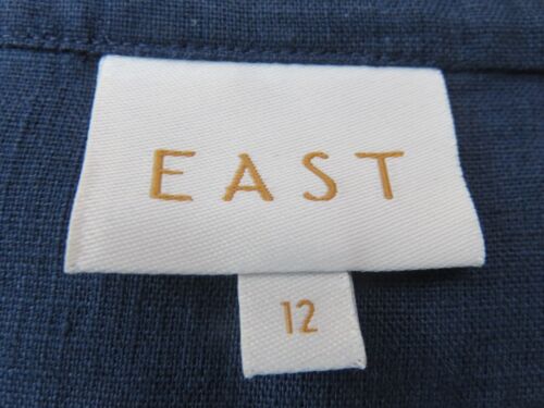 EAST SHABBY CHIC MARINEBLAUES LEINENKLEID MIT KREMPELÄRMELN UND TASCHE UK 10 – 12 - Bild 15 von 16
