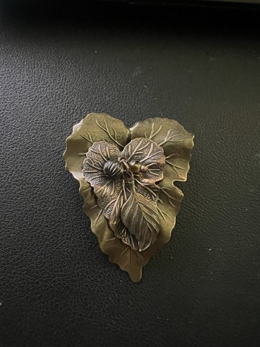 3 Vintage Brooch Pins - Flower - Bronze Leaf - Zebra With Crystal Eye - Picture 4 of 7