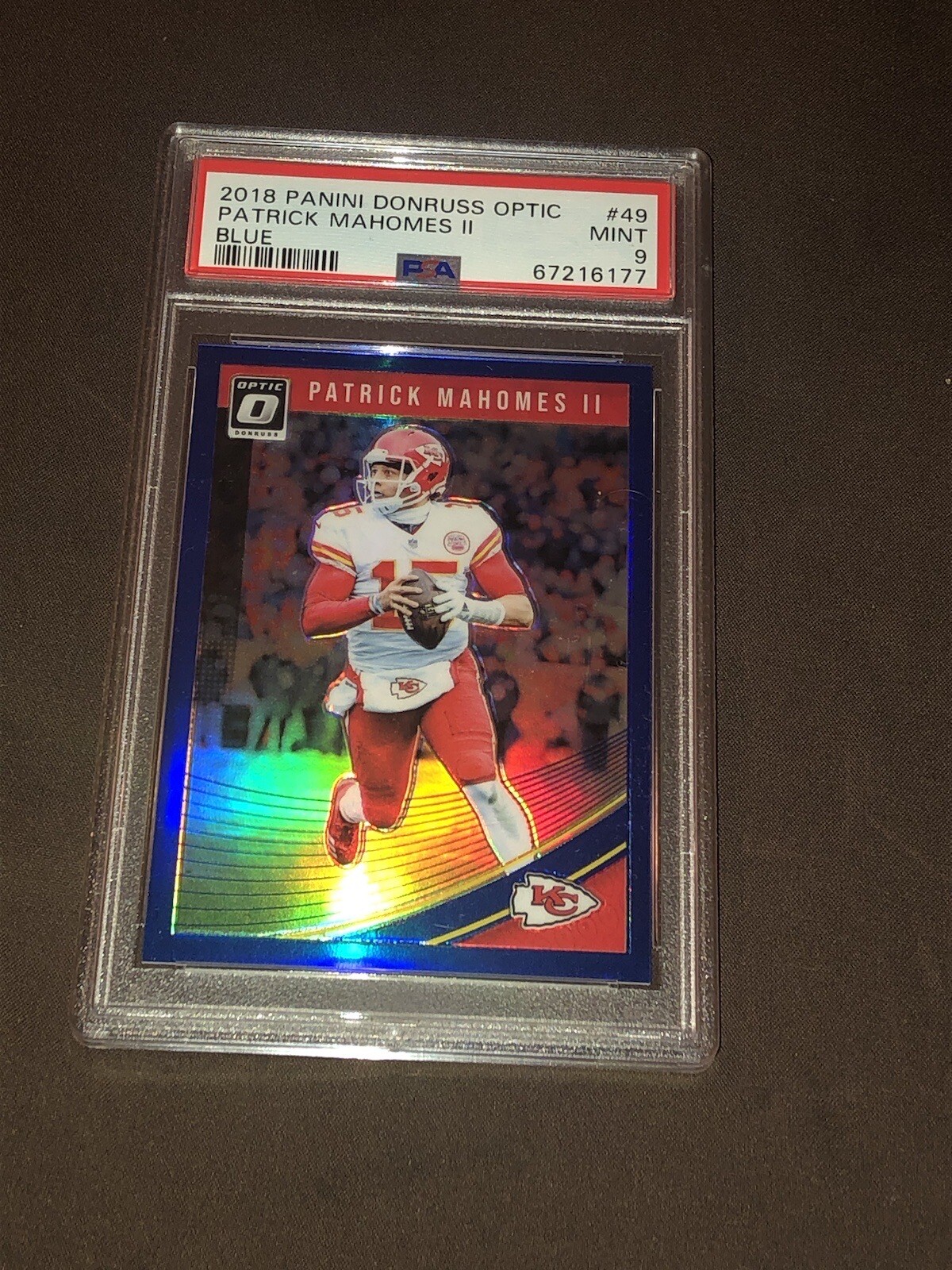 2018 OPTIC PATRICK MAHOMES 2ND YEAR BLUE PRIZM /149 PSA 9 SUPER BOWL MVP