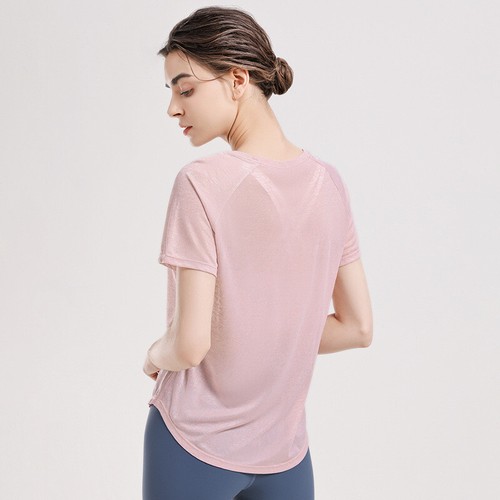 Damen-Trainingsshirts schnelltrocknend Laufen weich cool transparent kurzärmlig Fitness-Shirts - Bild 5 von 41