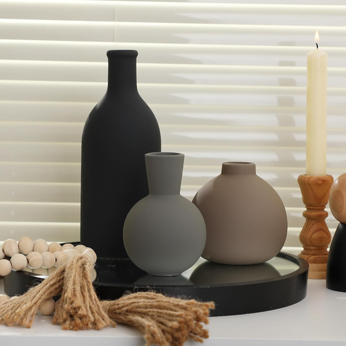 Ceramic Vase Set of 3, Vases Home Decor Rustic Farmhouse Decor Pottery Vases for - Picture 8 of 12
