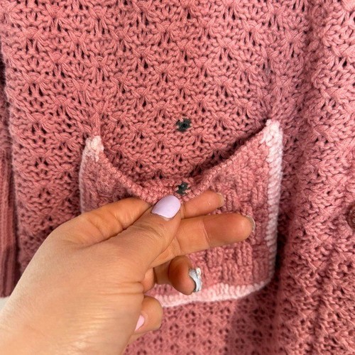 Storybook Knits VTG Hand Knit Ruffle Button Front Cardigan Sweater Size L Pink - Picture 7 of 20