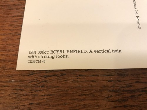 Postal vintage del Museo Nacional de Motocicletas Royal Enfield 1951 500cc - Imagen 3 de 4