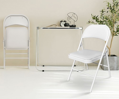 Metal Folding Chairs,Foldable Chair with Padded Seats, 4 Pack, White - Picture 12 of 17