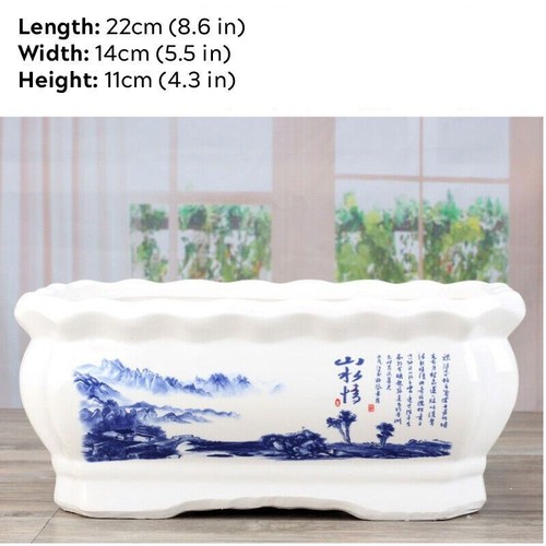 8-11" Large Rectangular Bonsai Pot White Glossy Ceramic Chinese Shallow Planter - Picture 8 of 30