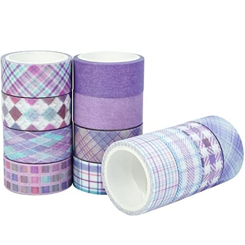 Basic Gitter Washi Band Set 12 Rollen kariert dekorative Abdeckbänder für lila - Bild 3 von 7