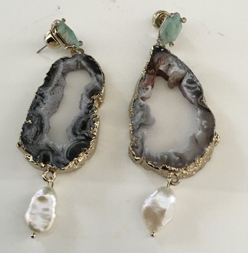 NWOT CAROLEE SILVER  TONE STONE  DROP 3"  EARRINGS 1/2" JY 133 - Picture 2 of 6