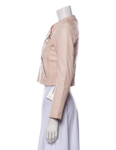 Maje New Authentic Long Sleeve Lamb Leather Biker Jacket Pink Ivory 36 Small - Picture 2 of 14