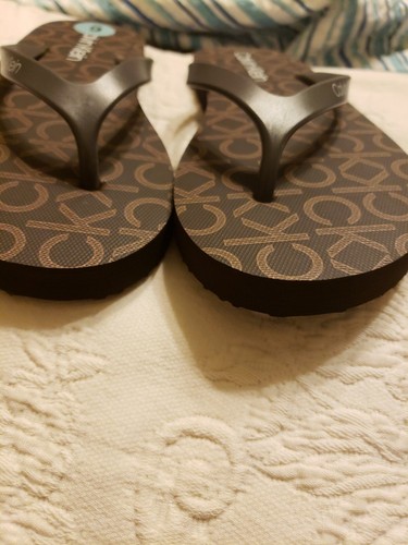 Calvin Klein CK Sarmine Brown Logo Flip Flop Sandals Size 6 Thongs. New. - Picture 9 of 10
