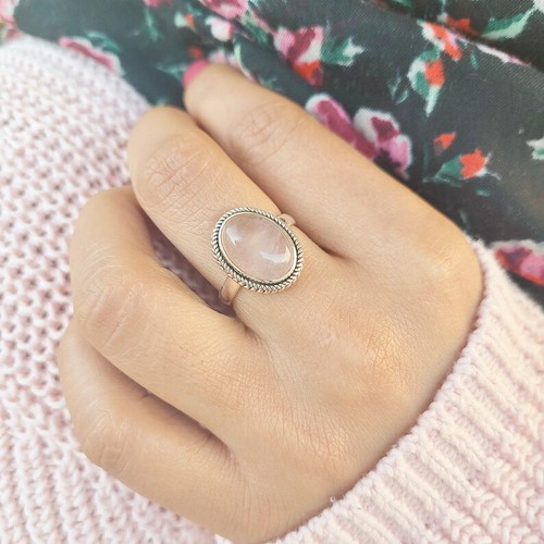 Genuine Rose Quartz Ring, Silver Rose Quartz Ring, Rose Quartz Ring, Dainty Ring - Picture 9 of 12