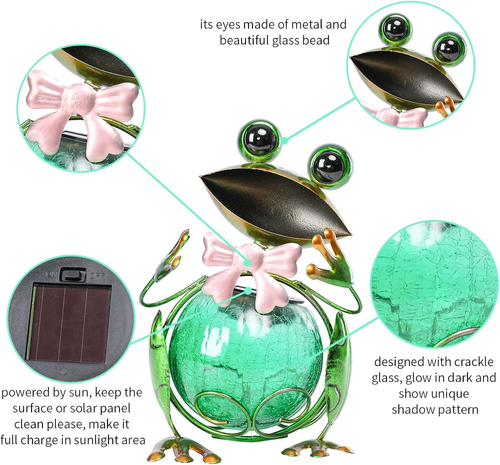 Frog Garden Decor, Frog Solar Lights Outdoor Decorative Waterproof with Crackle - Picture 4 of 12