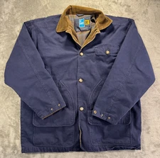 VTG Sky Country Chore Jacket Men XL Navy Blanket-Lined Corduroy Trim Canvas Coat