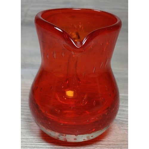 Lefton Red Glass Controlled Bubbles Creamer Hand Blown Mini Pitcher Handle VTG - Picture 5 of 12