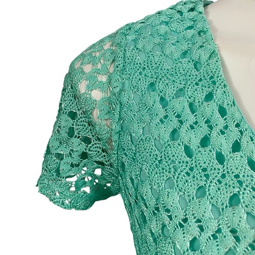 NY Collection Top Womens XS Shirt Green Ombre Lace Work Office Casual Dainty - Picture 5 of 15