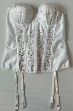 FREDERICKS OF HOLLYWOOD CORSET RHINESTONES BEADS MEDIUM NEW WHITE FAST SHIP