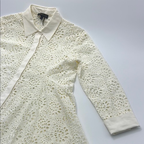 Donna Karan Eyelet Lace Shirt Dress Medium Cotton Long Sleeve Elegant See Throu - Picture 5 of 15