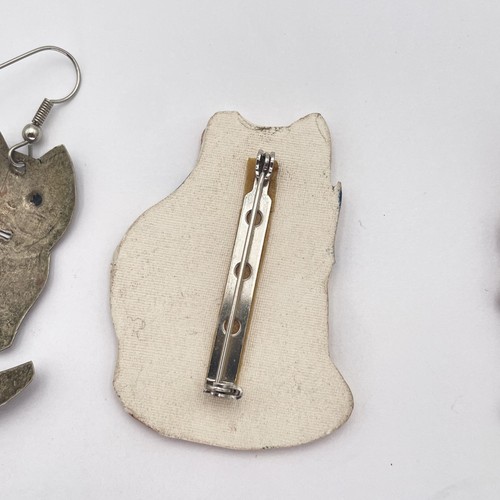 Lote de joyas vintage para gatos pendientes broches metal mezclado cerámica lazo corazón regalo - Imagen 7 de 10