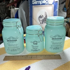 BLUE HARBOR Set Of 3 Sea Glass Colored Kitchen Canisters *see notes*