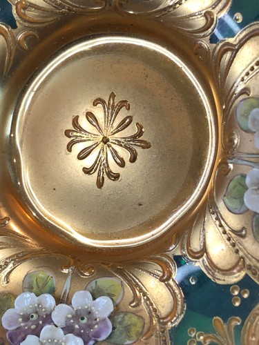 Antique Moser Bohemian Glass Demitasse Cup & Saucer Floral High Relief Gold Gilt - Picture 11 of 17