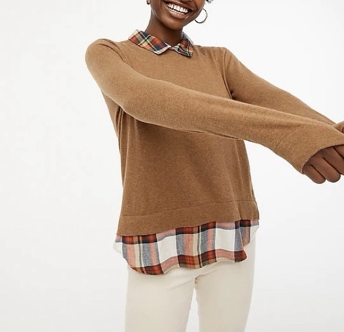 J.Crew Factory Tartan Woven Collar Sweater in Juniper Plaid Flannel Size XXL NWT - Picture 1 of 14