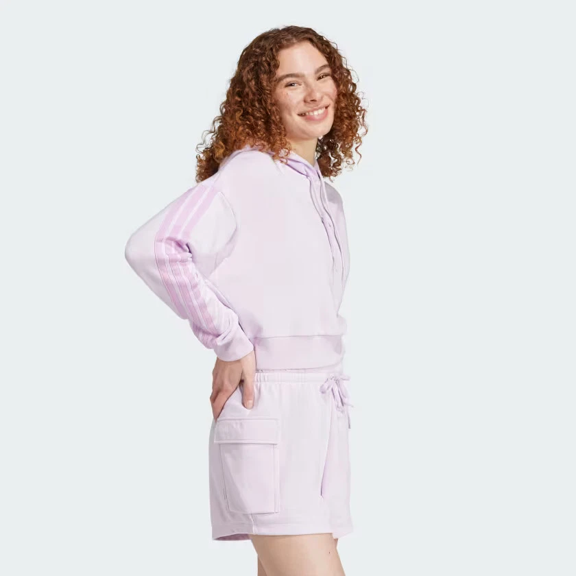 Sudadera con capucha corta de felpa francesa Adidas Essentials de 3 bandas para mujer Foto 3 de 4