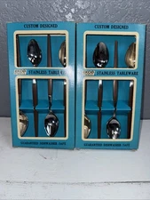 8 IceTea SPOONS NEW ECKO Eterna CANOE MUFFIN Teak Wood MCM Vtg Flatware Danish