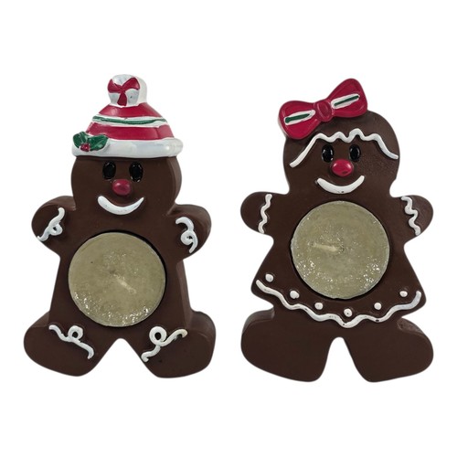 Gingerbread Boy And Girl Christmas Tealight Holders Candles Glittering Goodies - Picture 3 of 12