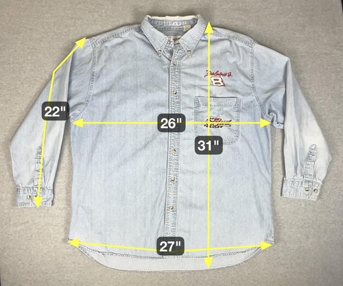 Dale Earnhardt Jr Shirt Mens XL Blue NASCAR Racing Budweiser 8 Denim Button Down - Picture 14 of 14