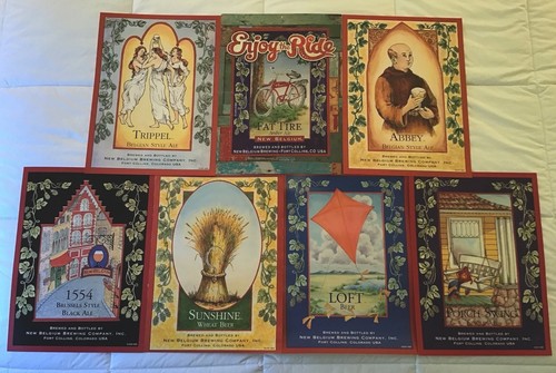 New Belgium Brewing Original Prints Lot Of 7 Posters Abbey Fat Tire Beer 1991